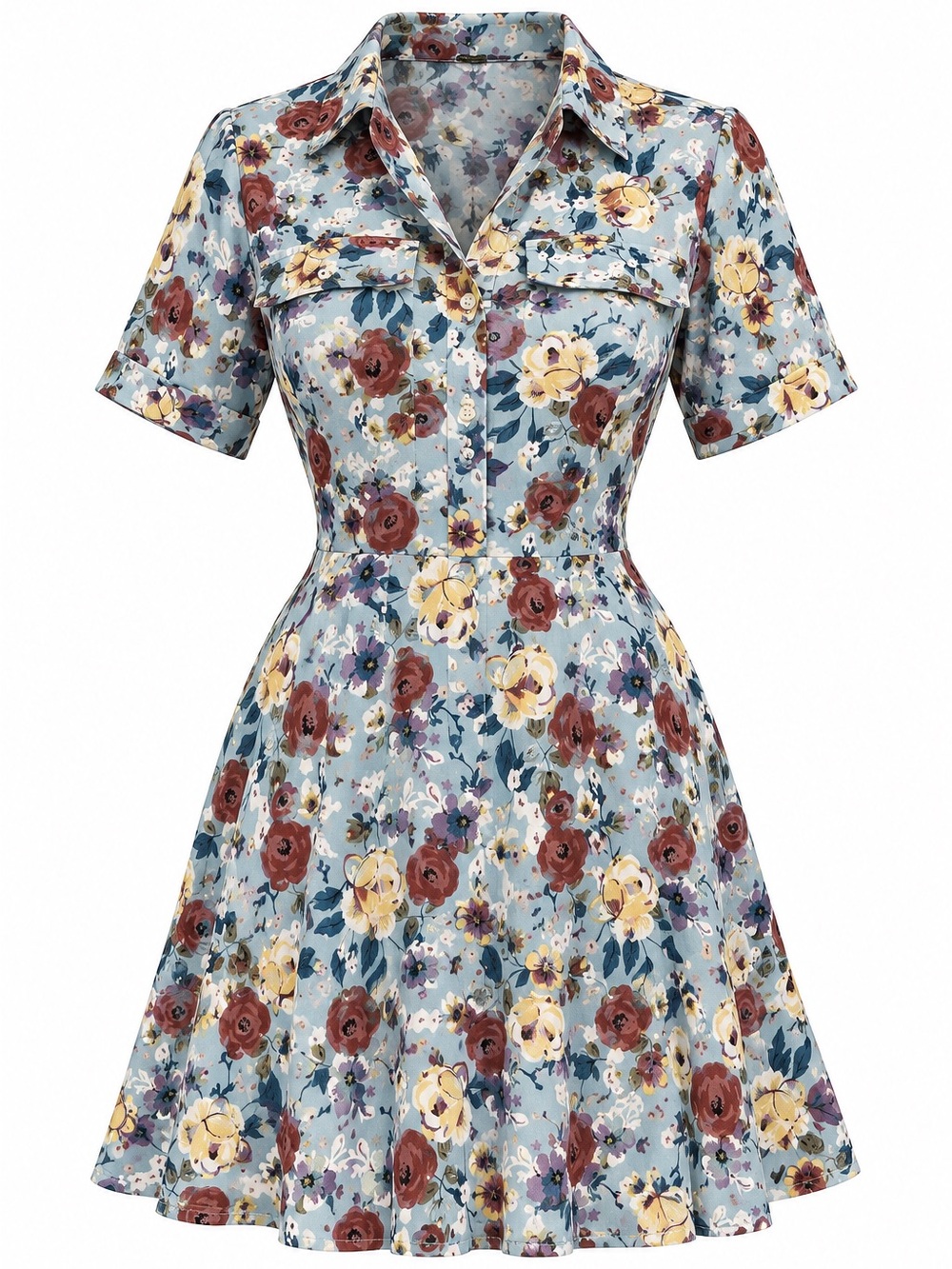 Floral Shirtwaist Dress in Light Blue